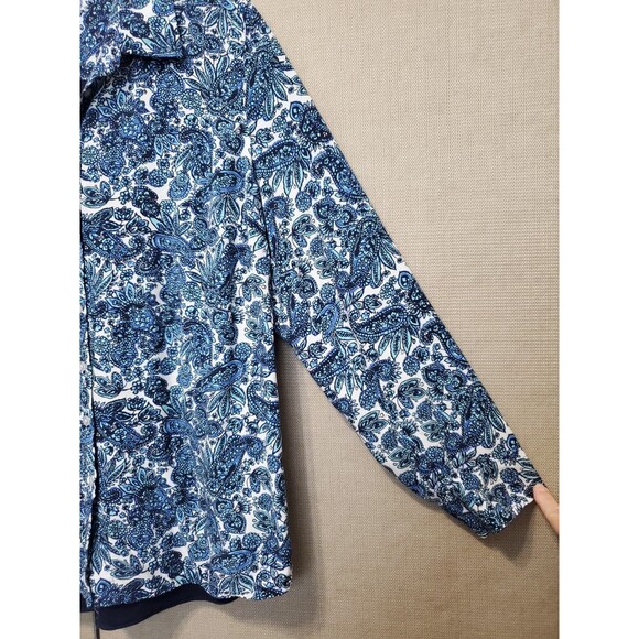 Talbots Petites Blue Paisley Mixed Media Long Sleeve Button-Up Shirt Size MP - Picture 2 of 5